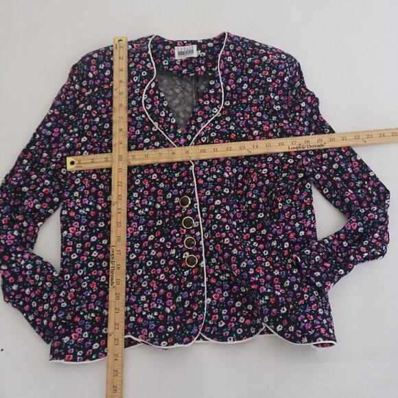Vintage Leslie Faye Black w Pink Purple Floral Button Crop Blazer 18/ M - Picture 4 of 11